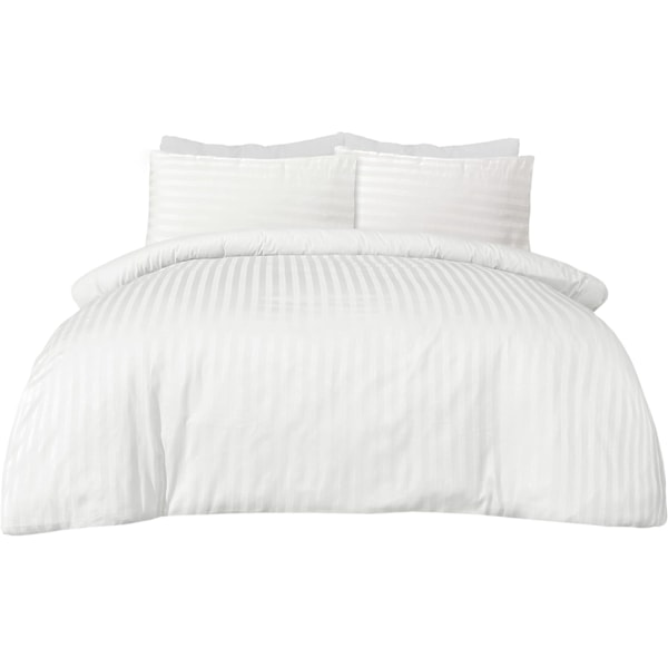 Soft Hotel Quality 225 Thread Count Cotton Satin Stripe Duvet Cover Set With Pillowcases in White Colour