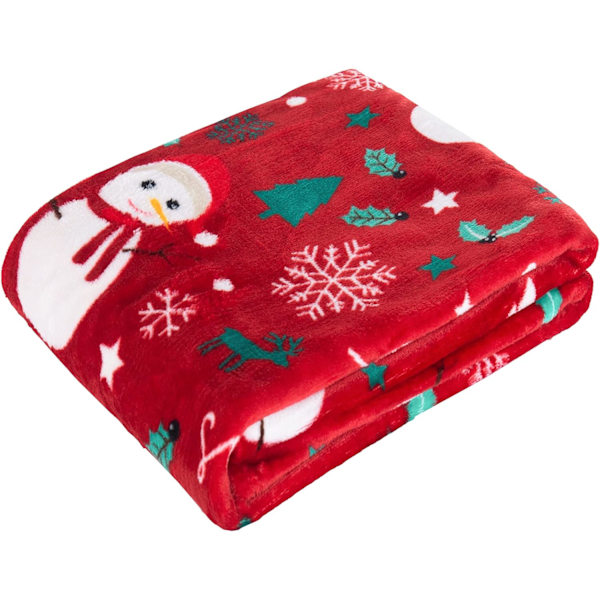 Fløjlsblød Ultra Plys Jule Fleece Tæppe/Plaid - 50 x 60 tommer, (Rød Snemand), 50 x 60 tommer