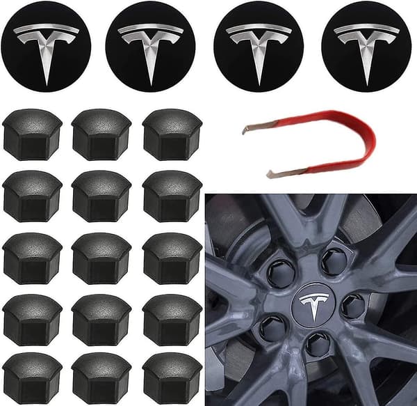 For Tesla Hjulkapselsett Senterkapselsett Hjulmutterbeskyttelse Senter Modifikasjonskapsel For Model Y Model 3 Model S Model X - Perfekt