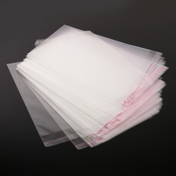 100 stk. Multifunktionelle, transparente selvklæbende plastikposer til