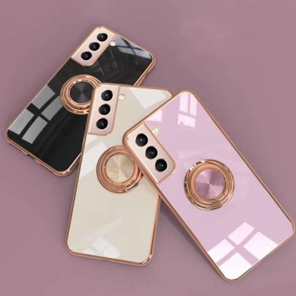 Samsung S22 Plus - Luksuriøst stilig deksel med ringstativfunksjon Gull Hvit White one size