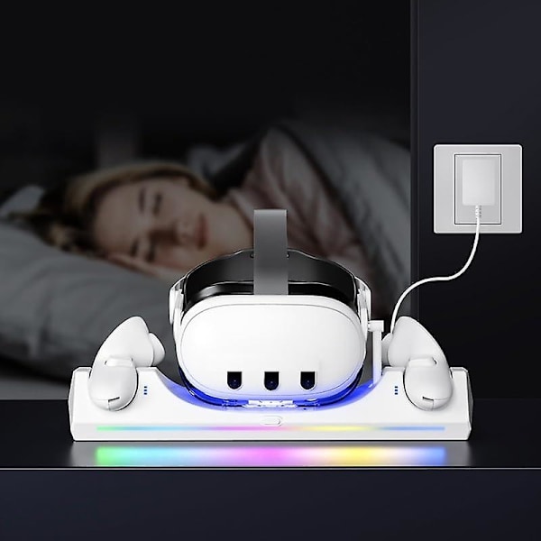 VR Ladestasjon for Meta Quest 3/Oculus Quest 3, Ladestasjon med RGB-lys for Quest 3 VR-headset og kontroller{EE}