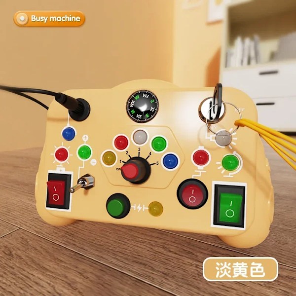 Montessori Aktivitetsbrett Mind Toys Tegneserie med LED Lysbryter Kontrollbrett Reiseaktiviteter Barnas Lek for 2-4 År Gamle Apricot