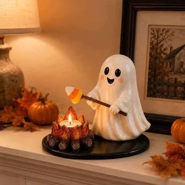 Kreativ Lägerelds-Värmeljushållare Unik Heminredning Campfire Tea Candlestick - Ghost