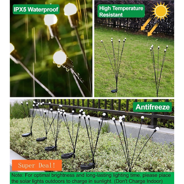 4Count Aurinkoenergialla Toimivat Ulkovalot Vedenkestävät IPX5, Aurinkopuutarhavalot, Tuulessa Heiluvat Leppälamput, Jouluvalot Ulkona Warm Yellow
