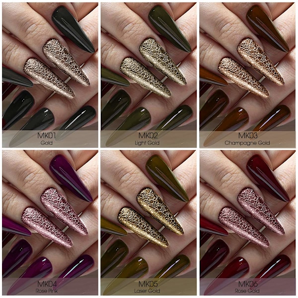 Krom Nagelpulver - Holografiskt Guld Nagelpulver 6 Färger Spegel- och Bubbeleffekt Nagelkonst Dekoration Manikyr Pigment Set