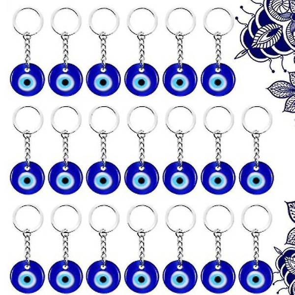 20 bitar Turkish Blue Evil Eye Nyckelring Berlocker Hängen Crafting Glass Keychain