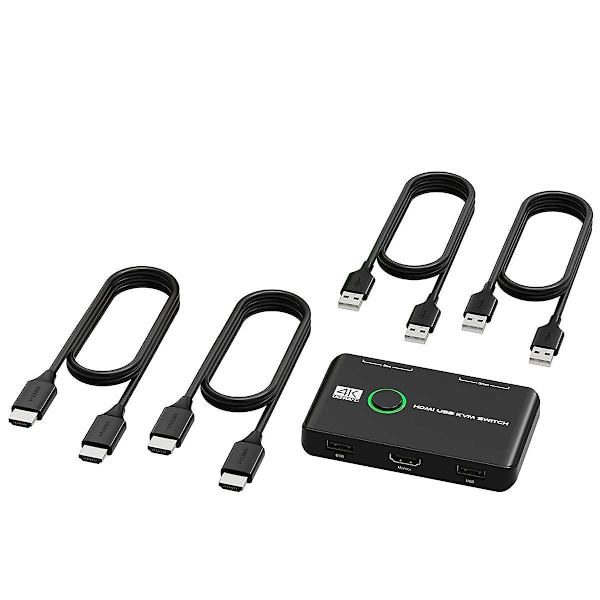 4K KVM-switch USB-kompatibla switchar för 2 datorer som delar tangentbord, mus, skrivare och skärm, Su