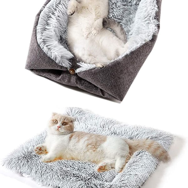 Katteseng, vaskbar fluffy kattematte - 2-i-1 myk sofateppe