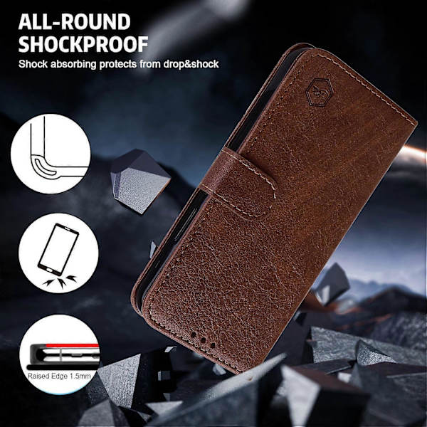iPhone 16 Pro -kotelo, yksivärinen nahkainen taitettava jalustallinen lompakkokotelo - Musta Monivärinen{ee} Multicolor Brown