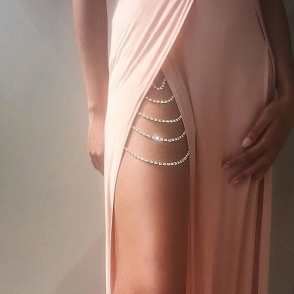 Layered Rhinestones Leg Chain Gold Thigh Chain Ballerina Crystal Body Chain Adjustable Women Girls Jewelry Silver