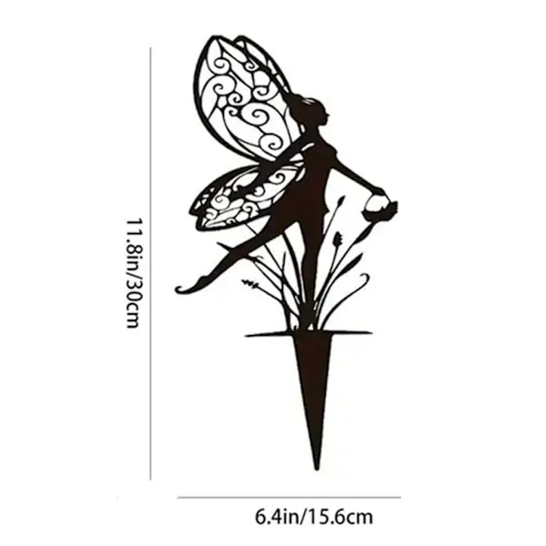 Metallisk fe silhuet skulptur, fe siddende have dekoration, pige silhuet have statue til haven