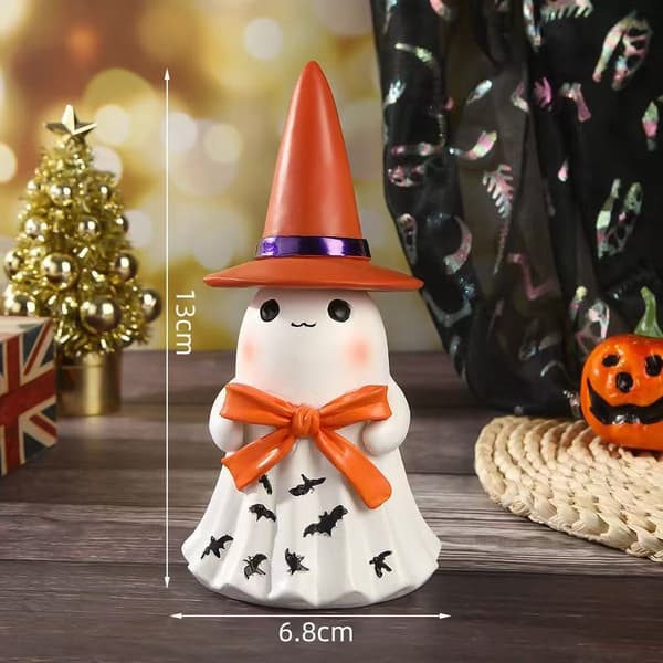 Lysende Halloween Spøgelse Harpiks Statue, Stående Havepynt med Hat til Veranda og Have, 3 Farver