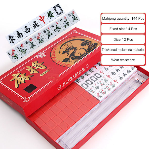 Bärbar Liten Handgnuggande Mahjong Logiskt Tänkande Övningsspel Gåva till Vänner Familj Chinese Red
