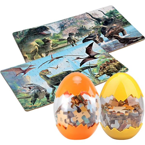 Dinosauriepussel, Träpussel 60 Bitar Pussel för Barn 3 År + Dinosaurieleksaker 2-pack Pojkar Flickor Presenter