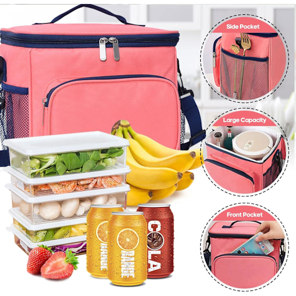 Lunchväska Arbete Termisk Lunchväska Stor Dubbel Fack Matväska för Män Barn Vuxna Kvinnor Picknick Camping Skola Lunch Kylväskor{ee} Pink