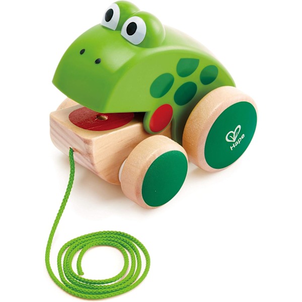 Hape Træk-Frosk Træfrosk Fluespisende Træk Legetøj til Småbørn, Lyse Farver