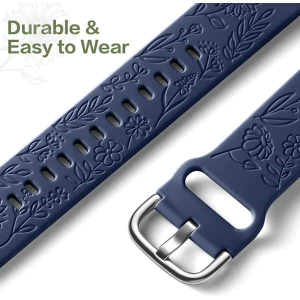 Auringonkukalla kaiverrettu ranneke, yhteensopiva Samsung Galaxy Watch 7 6 5 4 40mm 44mm naisten kanssa, 20mm pehmeä silikoniranneke Galaxy Watchille[ee] Dark Blue