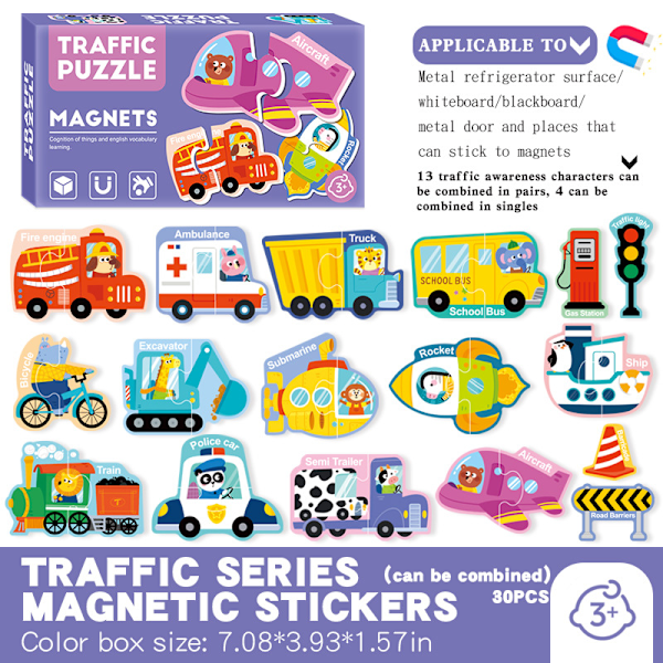 Magnetiskt barnpussel 3~6 år, baby multi-tema bokstav djur nummer kognition tidig utbildning upplysning pussel 3