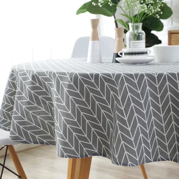 Nordisk stil blandad polyester bomull rund bordsduk Flerfärgad triangel vit linje grå tryckt bordsduk