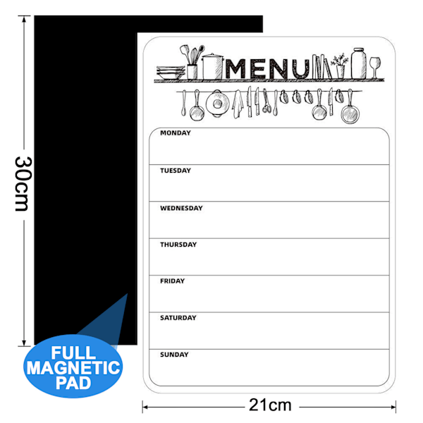 Menutavle Ugentlig Planlægger, Magnetisk Memo Madplan Købeliste, A4 To Do Liste, Køleskabs Menu Hvidtavle, Genanvendelig Tørvisk