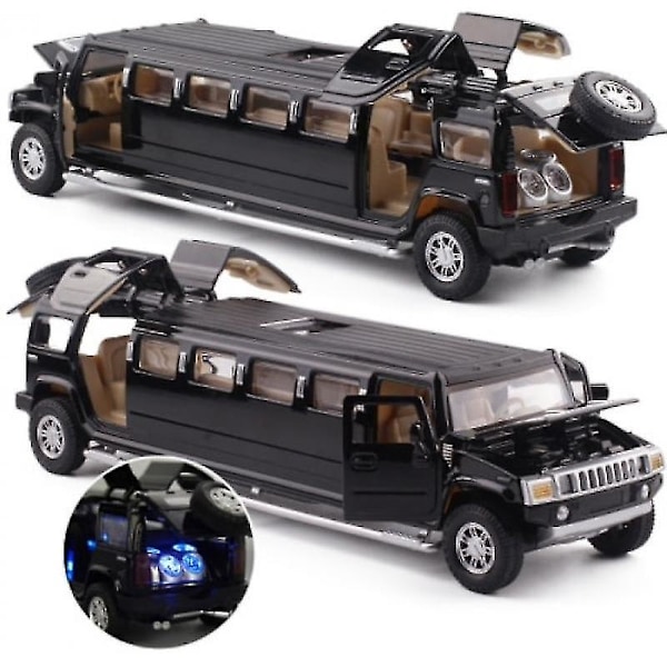 Korkea simulaatio 1:32 Alloy Hummer Limousine Metallinen painevalettu automalli Vedä taaksepäin Välkkyvä Musikaalinen lasten leluajoneuvo Black