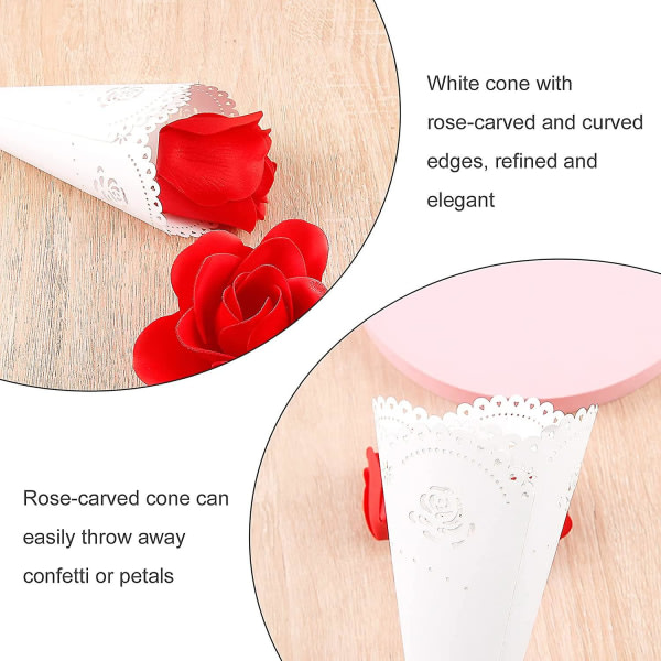 Hvide rosenkonfettikegler, 100 stk. tips hule dryspapirblomsterkegler Crday-gave