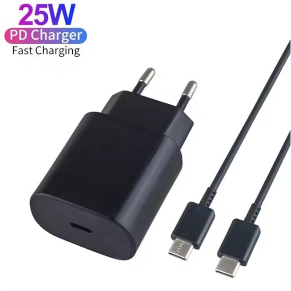 Oplader til Samsung 25W - Hurtigoplader USB-C - Strømadapter+Kabel 1 Meter + 25W Adapter