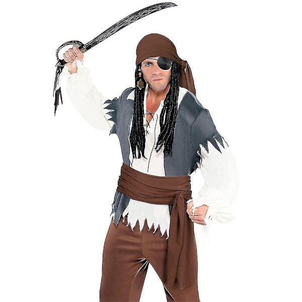 Piratdräkttillbehör Set Retro Durag Lång Svans Pirathatt Stor Sash Medeltida Renässans Tema Cosplay Klä Upp För HalloweenfestBY Dark Brown