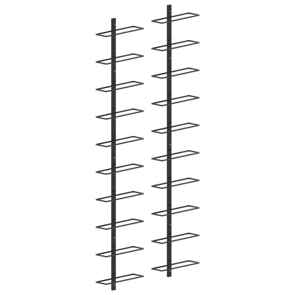 vidaXL Seinälle asennettava viinipulloteline 20 pullolle 2 kpl musta metalli{EE} Black Black