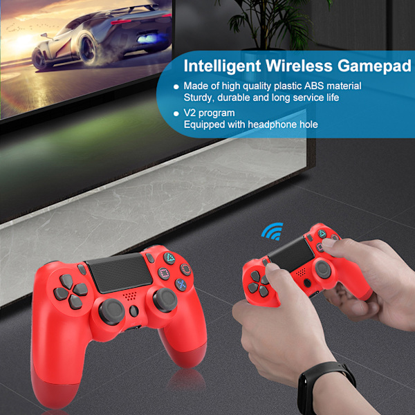 Trådløs Bluetooth-spilcontroller i plastik ABS V2 med intelligent spilprogram og hovedtelefonstik til PS4, rød 0.4