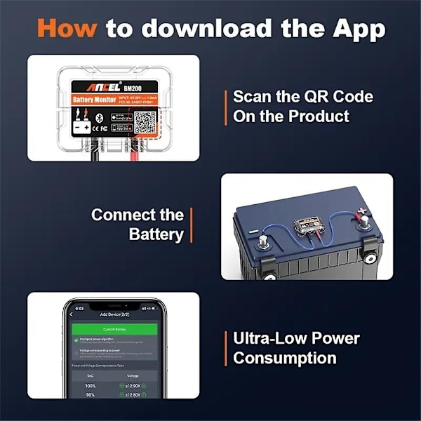 ANCEL BM200 12V Batteritestare Trådlös Bluetooth 4.2 Monitor LED Batterianalysator Biltestverktyg - Perfekt