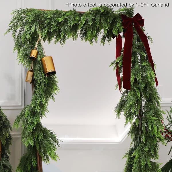 Kunstig julecederkrans - Kunstig grøn guirlande til vinter | Julepynt, festartikler