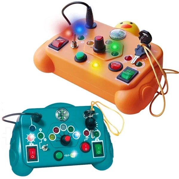Montessori Aktivitetsbrett Mind Toys Tegneserie med LED Lysbryter Kontrollbrett Reiseaktiviteter Barnas Lek for 2-4 År Gamle Apricot