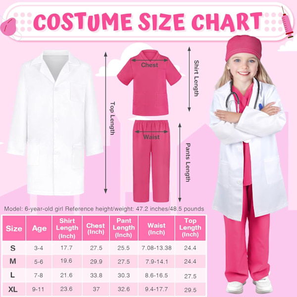 Læge Kostume til Børn - Skrub, Stetoskop, Lab Frakke - Halloween Kostume, Professionel Dag Kostume til Piger 3-12 År 9-11 År 9-11 Years Rose
