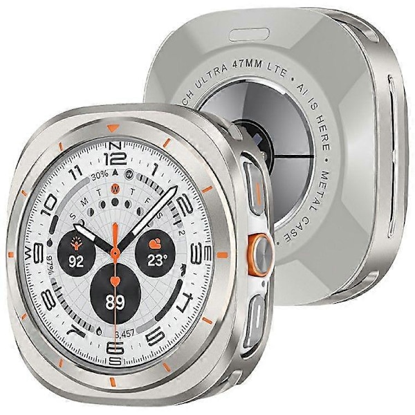Skyddsfodral för Samsung Galaxy Watch Ultra 47mm, Klockram i aluminium PC{ee】 Titanium Orange