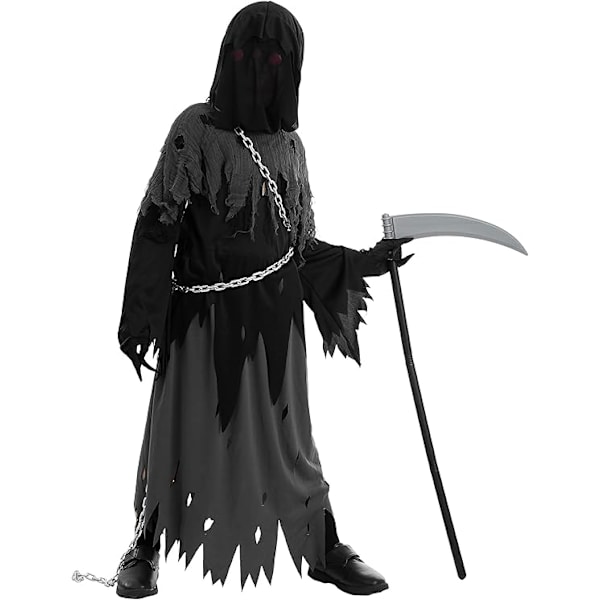 Lasten unisex-viikatemiesasu hehkuvilla silmillä, karmiva aave-Halloween-asu{EE}