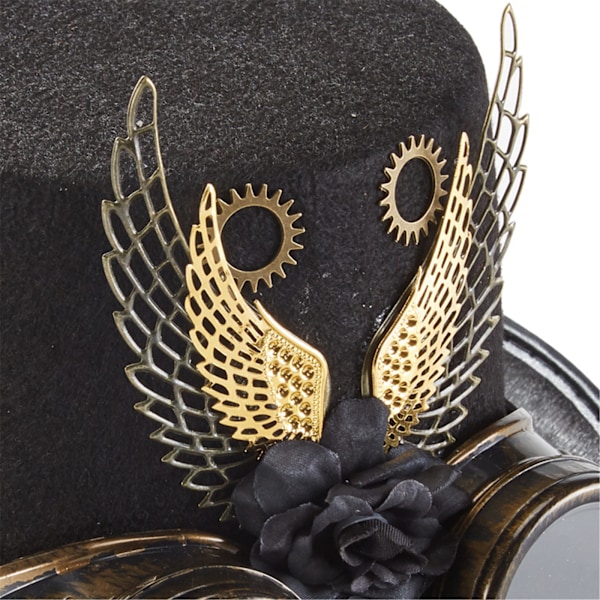 Motehatt i steampunk-stil, Halloween-hatt med tannhjulvinger og briller, forestillingshatt, topphatt til maskeradeball