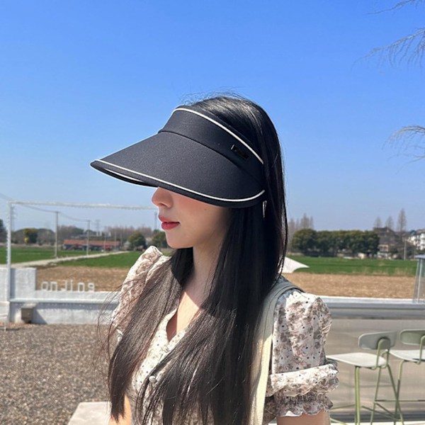 Solskydd för Kvinnor Vindtät Bredbrättad Visirhatt UV-Skydd Justerbar Vikbar Solhatt för Strand Beige Solhattar Black