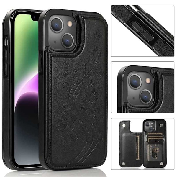 iPhone 13 Iskunkestävä Kotelo Korttipidike 3-LOKEROA Flippr V2 Musta Black Svart