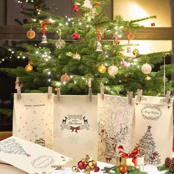 Papperspåsar Jul, 24 presentpåsar papperspåsar, kakpåsar julpåsar papper för presenter godis fest för julklappspåsar