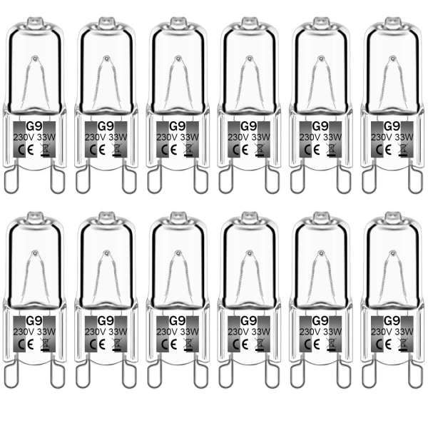 12-pack G9 Halogenlampor 33W 230V 2800K Varmvit 380lm Klar Kapsel Halogenlampor Dimbar Ingen Blixt Inget Flimmer{EE}