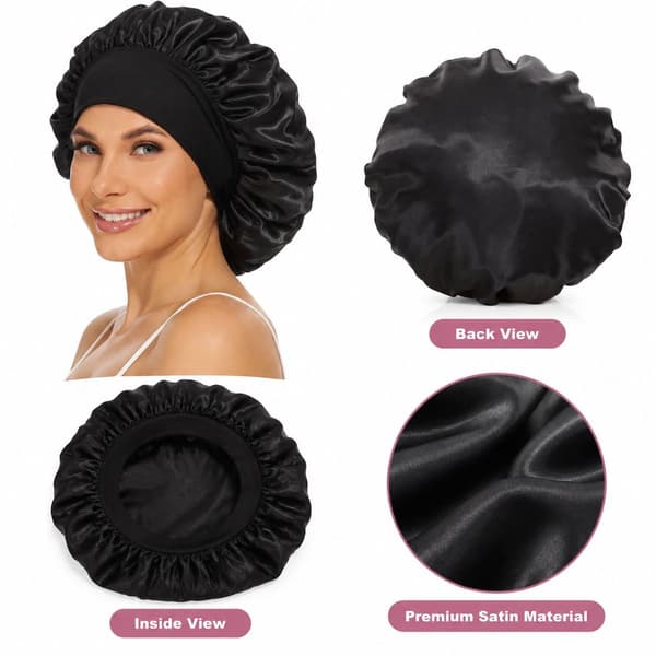 Satin-hårmössa 4-pack – Justerbar sovmössa med elastiskt band – Mjuk och bekväm satinmössa för kvinnor