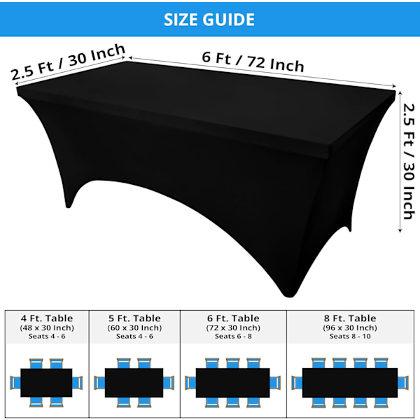 Køkken Spandex Dug 10 Pak [6FT, Sort] 190GSM Stræk Dug Pasform Dækning Rektangulær Black