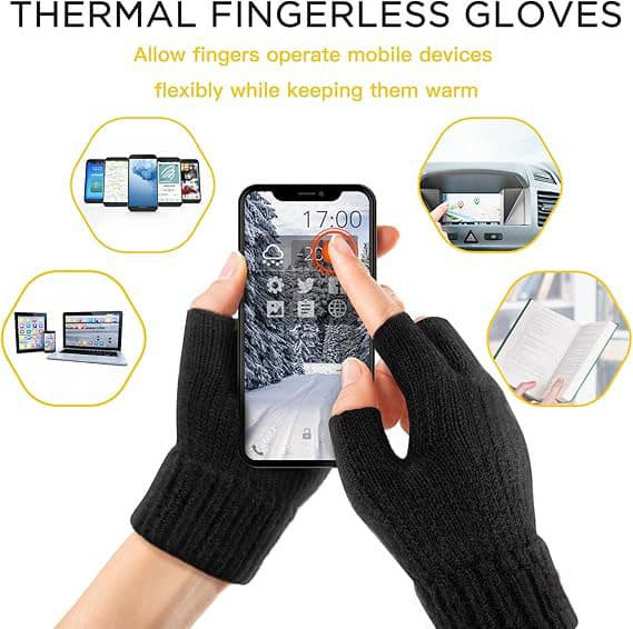Vinter Touchscreen Handsker Unisex Bløde Varme Femfinger Design 16 cm Sort