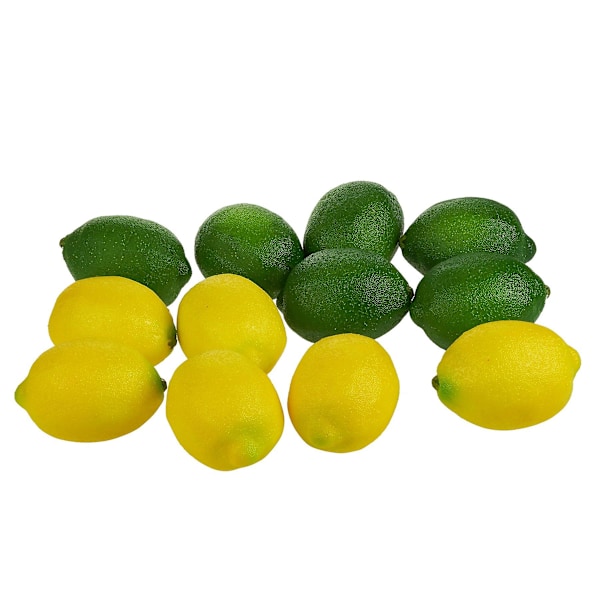 Store Kunstige Citroner og Limefrugter, Realistiske Dekorative Falske Frugter - Sæt med 12