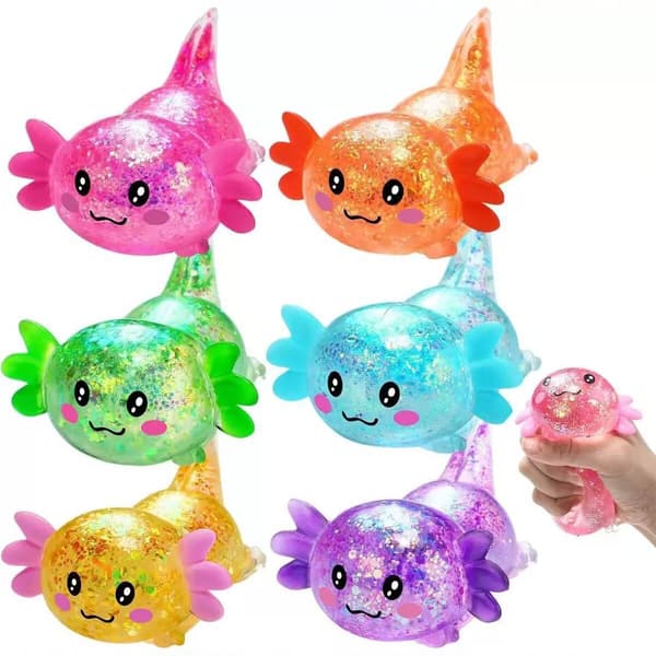 st Axolotl Squishy Stresslegetøj – Blødt klemmelegetøj i tilfældige farver**Siddende og Sitting and testing salamanders