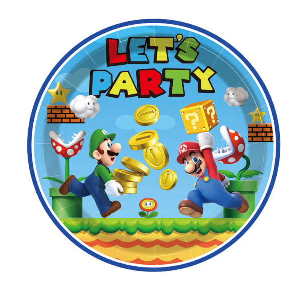 Mario tema fest dekoration rekvisitter engangstallerkener servietter dug dug sæt