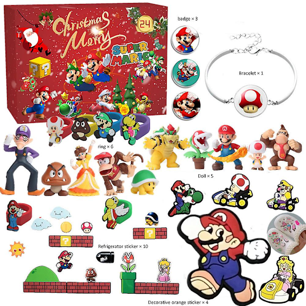 Super Mario Spilltema Tegneseriefigurer Kawaii 24 Dagers Adventskalender Julen Tell Ned Overraskelse Blindboks Barn Gave