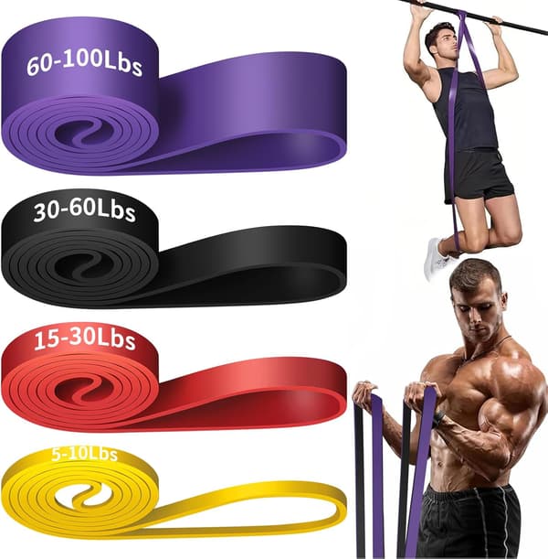 4-delt sæt med modstandsbånd, kraftige, medium, lette elastiske fitnessbånd til træning, styrketræning, pull-up assistance